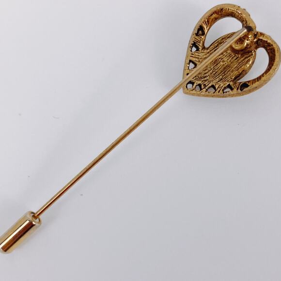 Vintage 1960s Stick Pin Porcelain Hand Painted Heart Floral Cabochon Gold Tone - Picture 7 of 10
